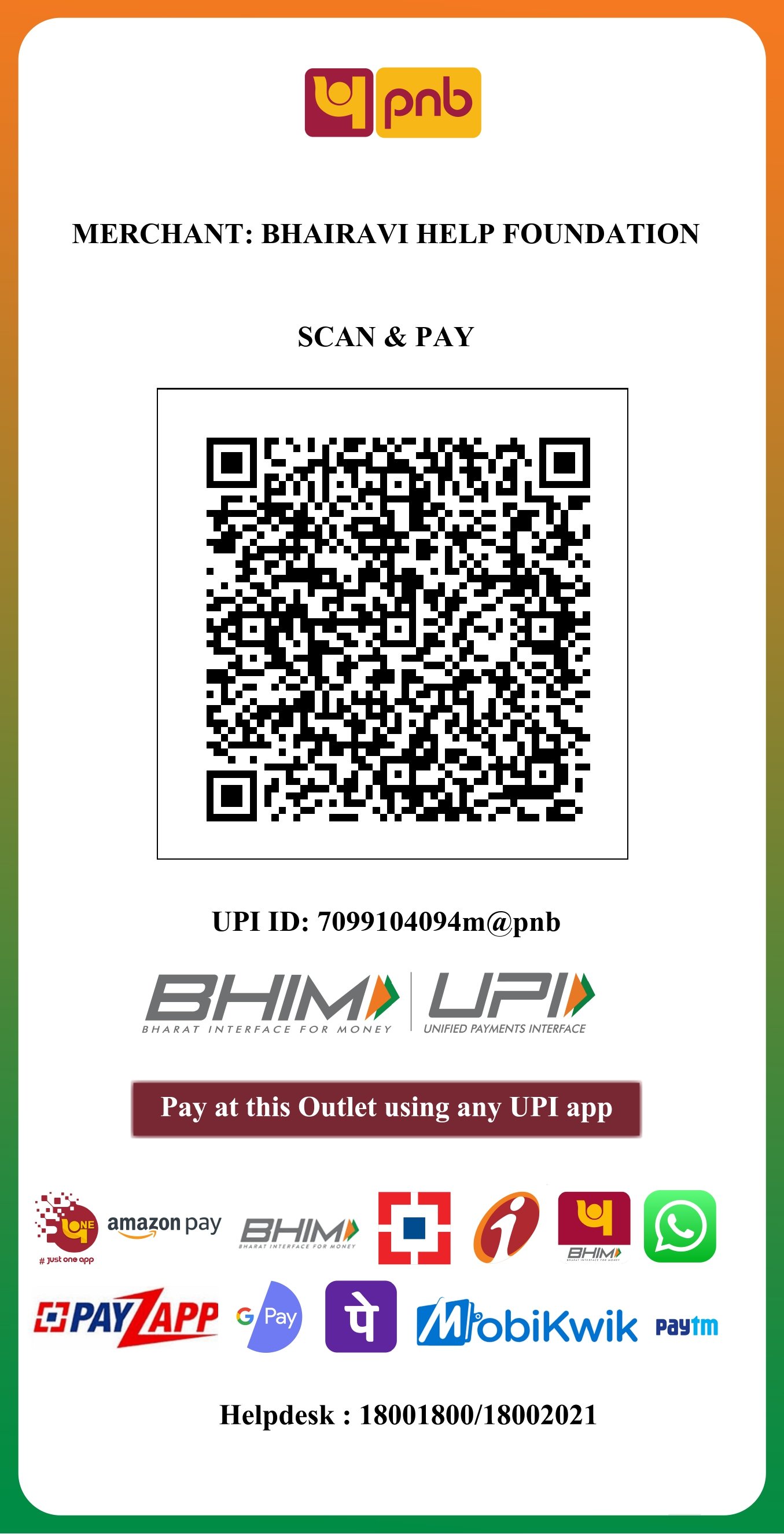 Bhairavi Help Foundation Bank UPI QR Code